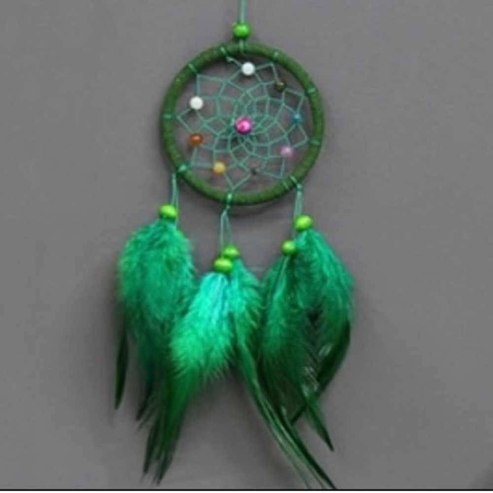 Green Dreamcatcher Wall Hanging - Boho Feather Decor